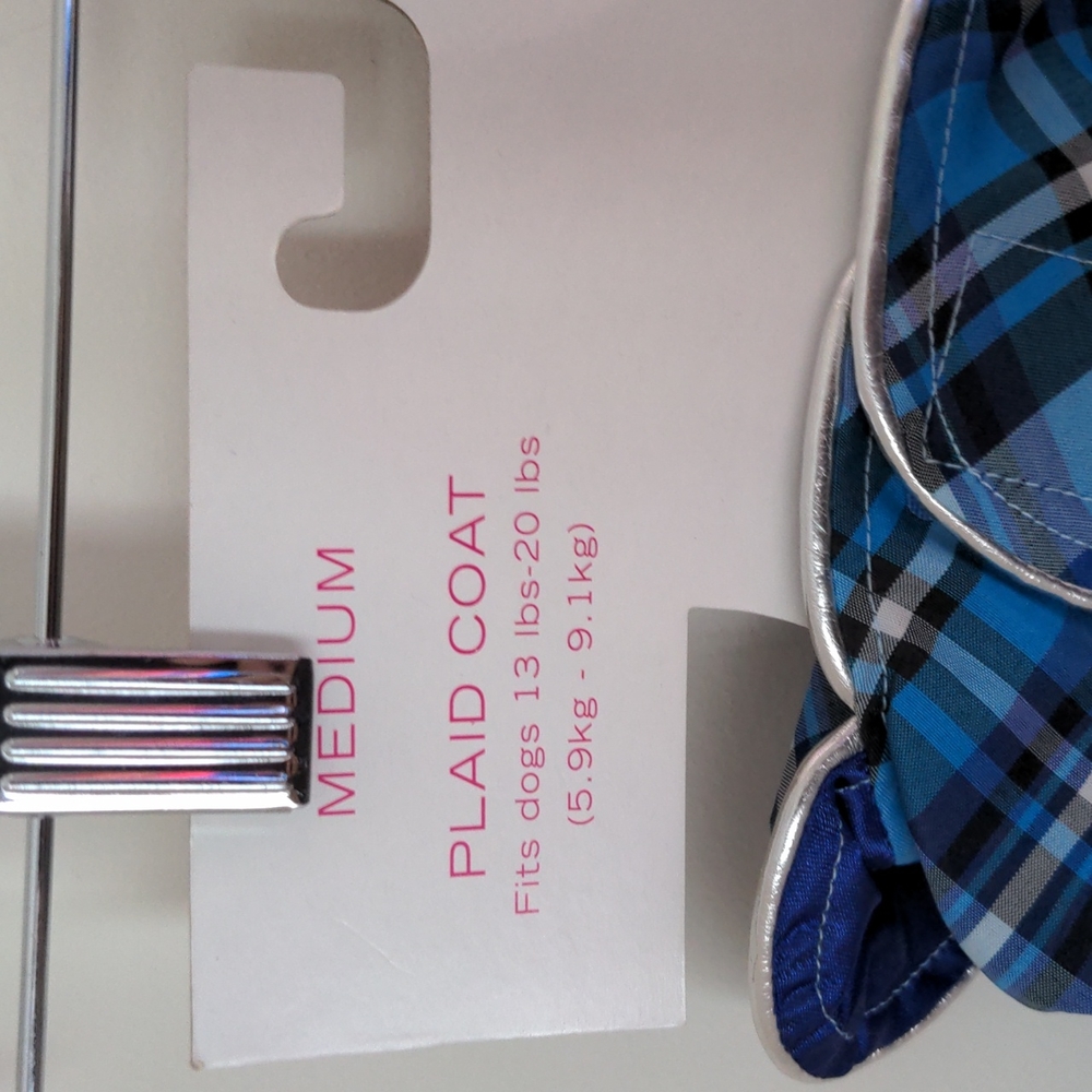 Isaac Mizrahi For Target Medium Blue Plaid Dog Coat Jacket New - Picture 5 of 7